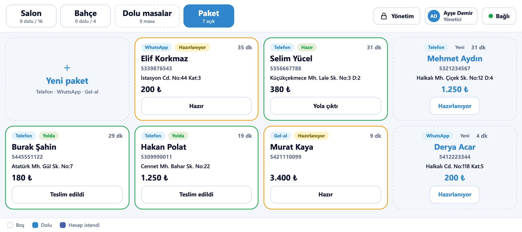 Paket servis ekranı